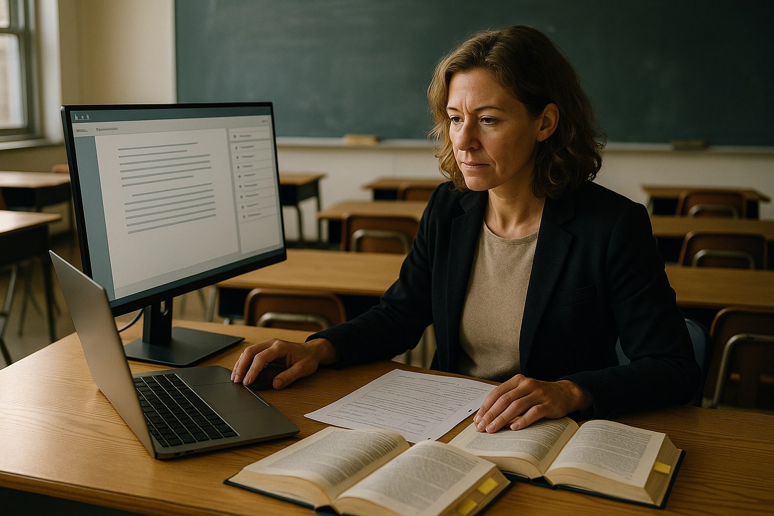 A teacher building a lesson with BlackBoard, sources visible beside every claim.